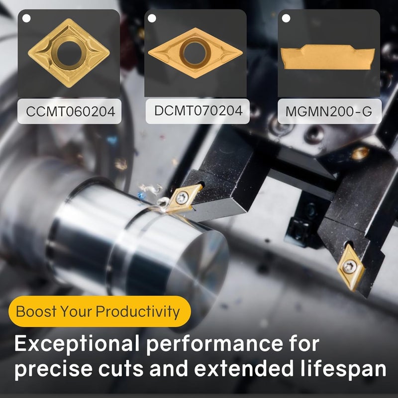 Joogto Indexable Lathe Turning Tool 21Pcs Kit 5/16" 8mm Shank 7 Pcs Metal Lathe Tool Holder Set with 14 Pcs Turning Inserts for Turning Grooving Threading Boring Carbide Inserts Carbide Turning Tool - Image 4